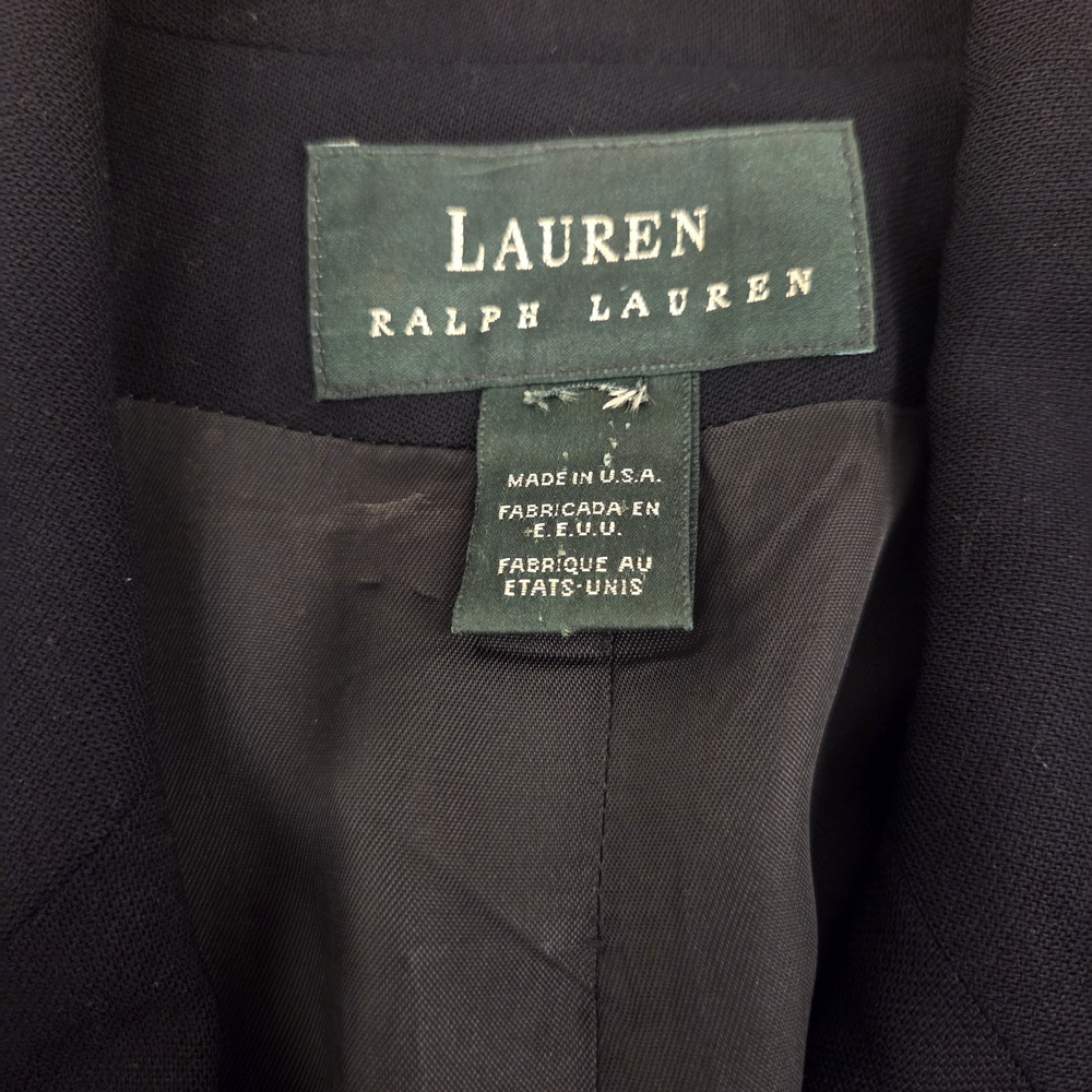 Vintage Lauren Ralph Lauren Navy Wool Double-Breasted Blazer + Embroidered Crest - Picture 7 of 13
